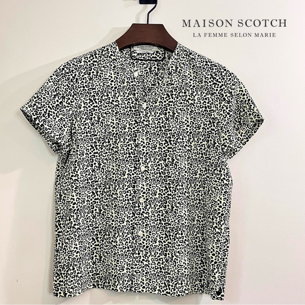 Maison Scotch Women’s Miami Deco Leopard Short Sleeve Blouse